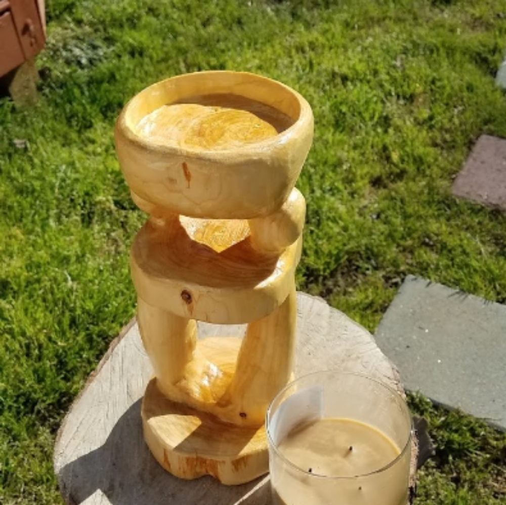 Hand Carved Log Wood Holding Hands Candle Holder